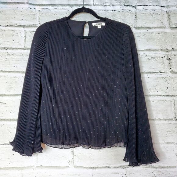 BB Dakota surrey metallic doc pleated ruffle top black medium - Picture 2 of 8